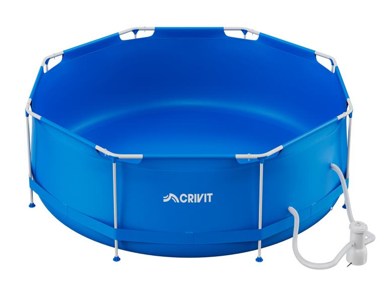 Blauer Aufstellpool mit Rahmen und Filterpumpe