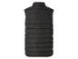 Eine schwarze, wattierte Weste ohne Ärmel.