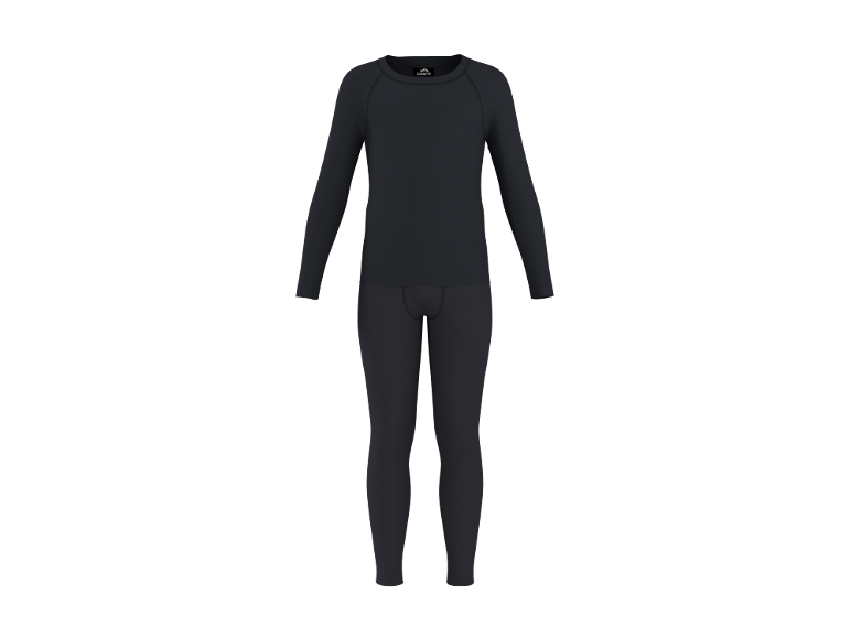 Schwarzes Thermo-Unterwäsche-Set für Herren, bestehend aus Langarmshirt und Hose.