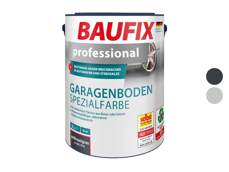 Baufix professional Garagenboden Spezialfarbe: Anthrazit und Hellgrau.