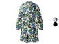 Ein langes cremefarbenes Kleid mit blauen und grünen Blumen.