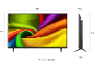 Flachbildfernseher mit Abmessungen von 959x563x70,8 mm und einem Standfuß von 200 mm.
