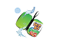 Wasserabweisende grüne Skip-Bo Kartentasche mit Wasserspritzern.