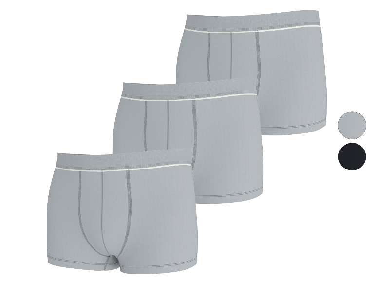 3er-Pack graue Boxershorts für Herren, mit weißem und grauem Gummibund.