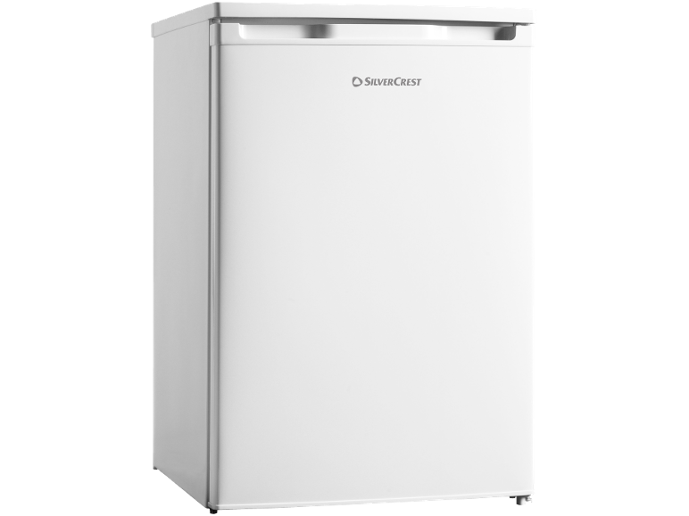 Weißer kleiner Kühlschrank mit integriertem Griff.