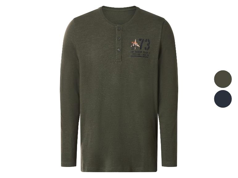 Khakifarbenes Langarm-T-Shirt für Herren mit Flugzeugaufdruck und der Zahl 73