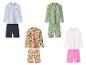 Kinder-Langarm-Badeshirt- und Badeshorts-Sets in verschiedenen Farben und Mustern.