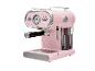 Rosa Espressomaschine im Retro-Stil mit Manometer und Dampfdüse.