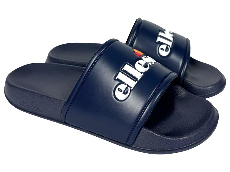 Dunkelblaue Ellesse Damen-Slides mit weißem Logo.