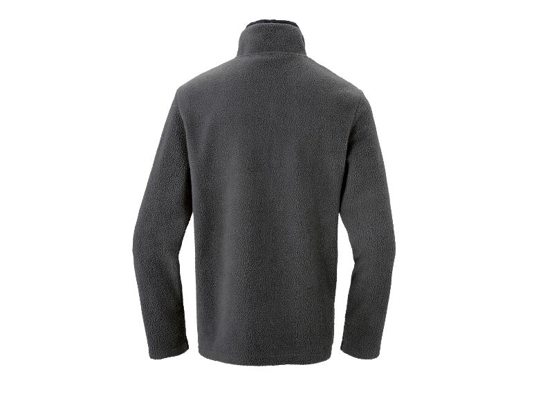 Dunkelgraue Fleecejacke mit Stehkragen, Rückansicht.