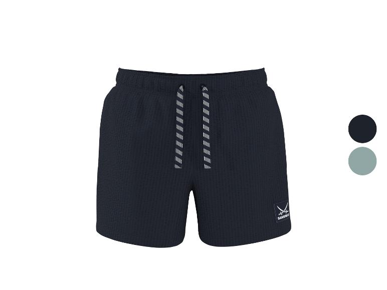 Dunkelblaue Waffel-Shorts für Herren mit Kordelzug und Logo.