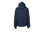 Dunkelblaue Herrenjacke mit Kapuze, Rückansicht.