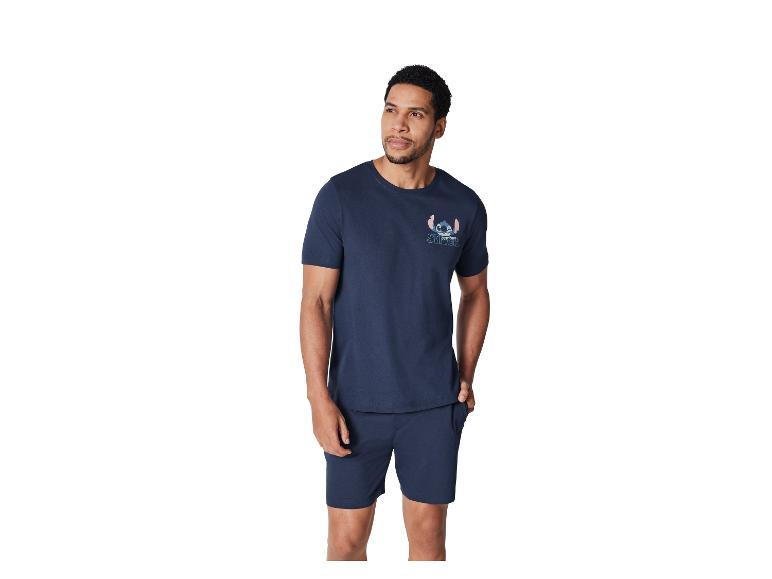 Herren Schlafanzug Stitch Disney: dunkelblaues T-Shirt und Shorts.