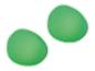 Zwei leuchtende grüne Eier auf weißem Hintergrund.