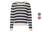 Ein gestreifter Pullover mit langen Ärmeln.
