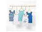 Jungen-Tanktops: gestreift, hellblau, weiß (mit Bagger) und dunkelblau.