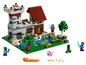 LEGO Minecraft-Set mit Turm, Haus und Figuren, darunter ein Zombie, Creeper und Schwein.