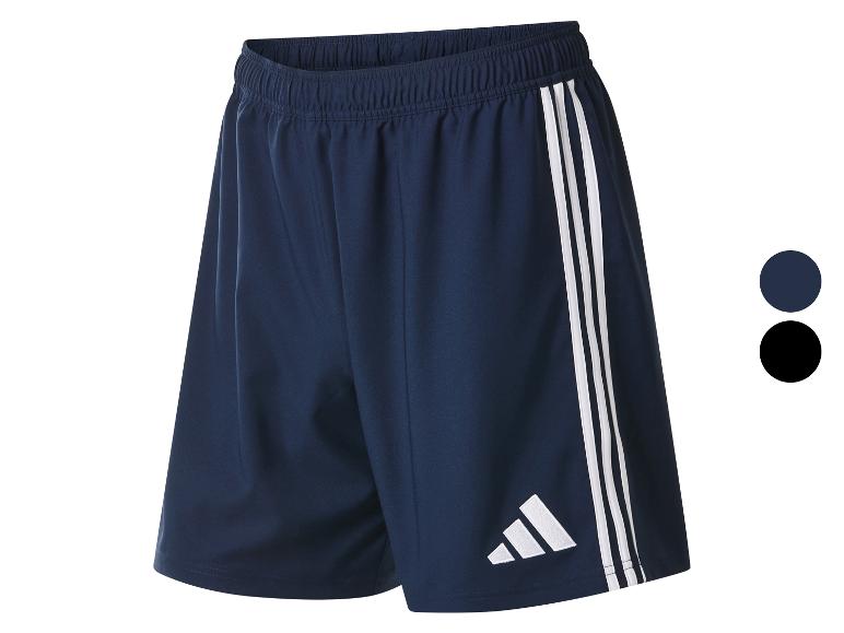 Marineblaue Sportshorts mit drei weißen Streifen und Logo