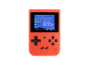 Rote Handheld-Spielkonsole mit einem Spielemenü auf dem Bildschirm.