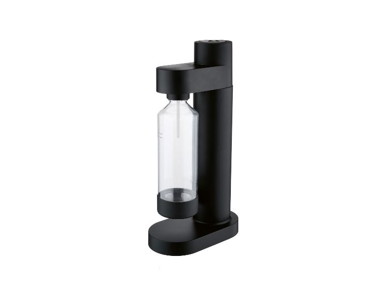 Schwarzer Sprudler mit transparenter Flasche