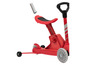 Ein roter Kinderroller mit Sitz und abnehmbarem Lenker.