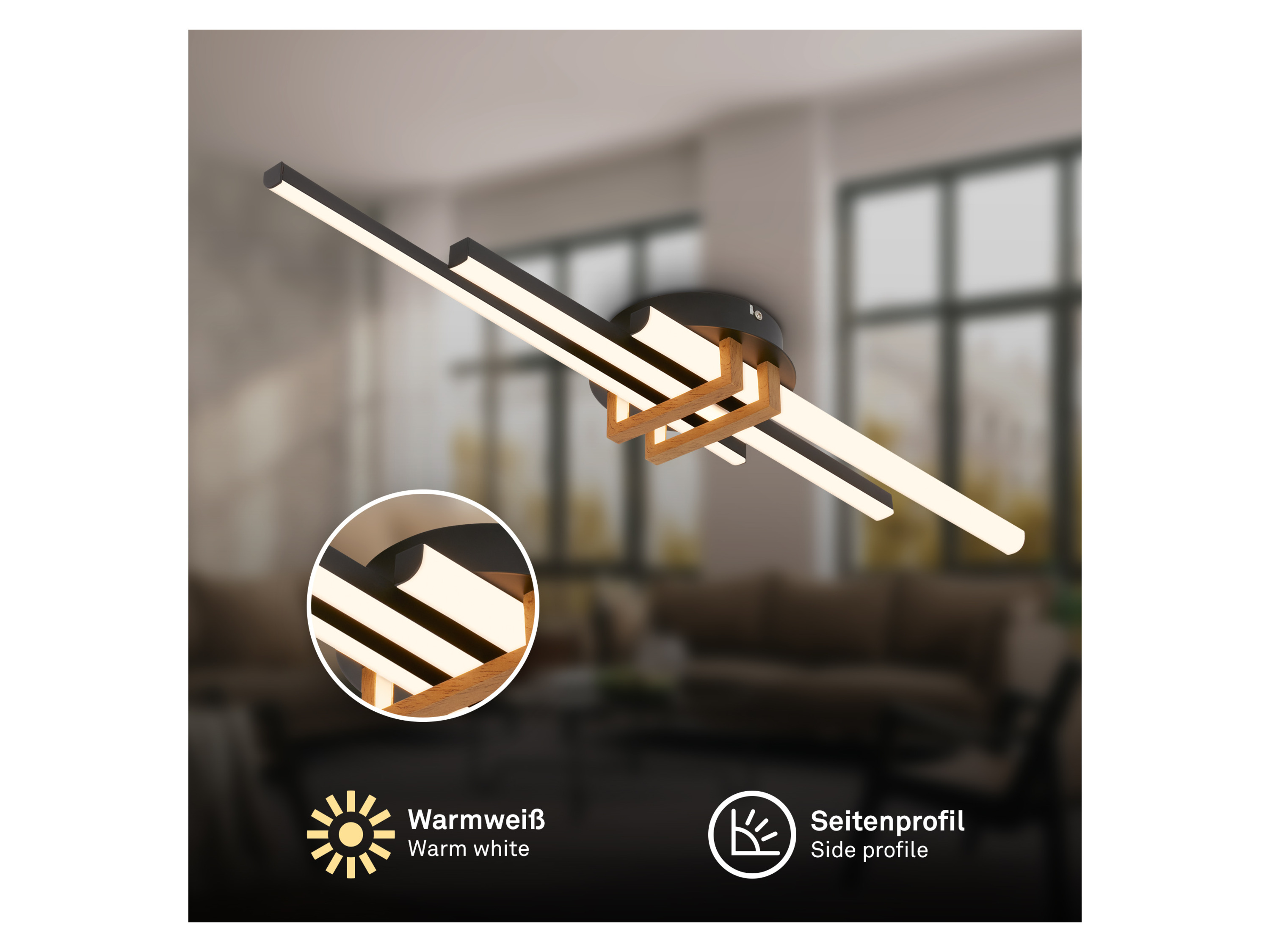 Thumbnail - Briloner LED Deckenleuchte mit Eckprofil (3er Stab, Holz, schwarz)