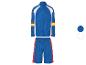 Blauer Trainingsanzug mit farbigen Details. Jacke und Shorts.