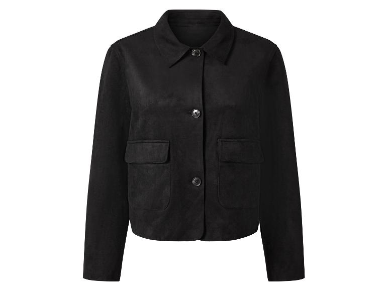 Kurze schwarze Wildlederjacke mit Taschen.