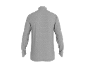 Einfaches graues Langarmshirt mit Stehkragen, Rückansicht.