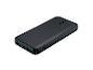 Schwarze Powerbank mit zwei USB-Anschlüssen und Ladeanzeige.
