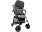 Grauer Kinderwagen mit Verdeck, Sicherheitsbügel und Einkaufskorb.