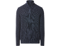 Herren-Strickpullover in Dunkelblau mit halbem Reißverschluss und Rippstruktur.