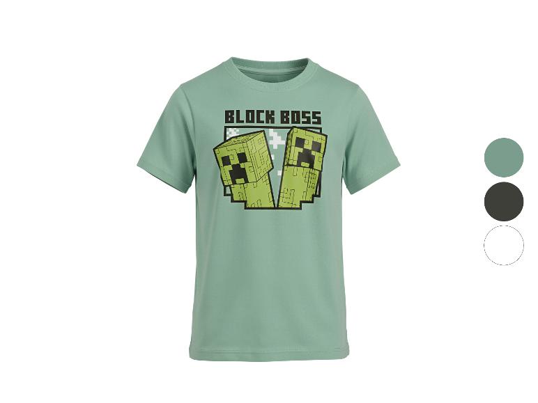 Grünes T-Shirt mit kubischen Videospielcharakteren und dem Text „BLOCK BOSS“.