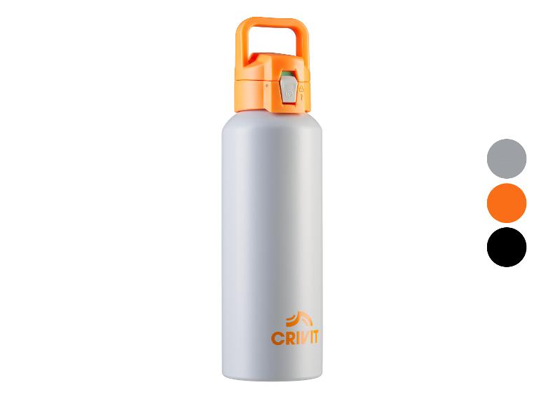 Graue und orangefarbene Crivit-Wasserflasche mit Griffdeckel