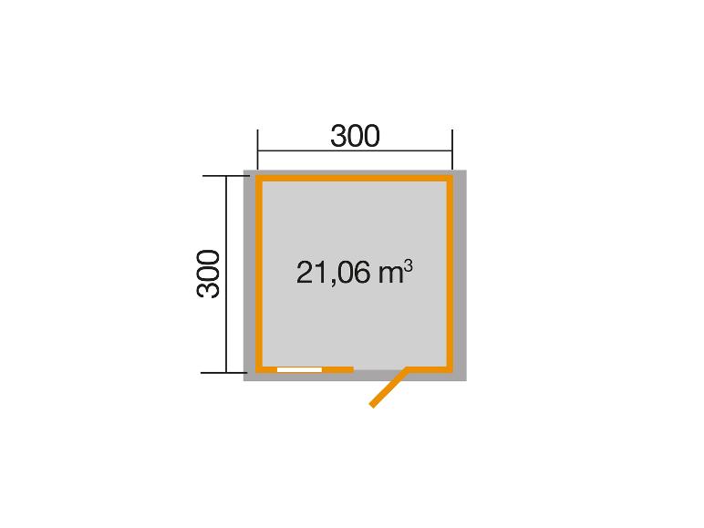 Grundriss mit Abmessungen 300x300 und einem Volumen von 21,06 m³