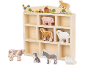 Holzspielset Bauernhoftiere mit Regal, inklusive Schwein, Pferd, Schaf, Kuh, Hund, Esel und Enten.