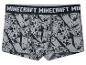 Graue Minecraft-Boxershorts für Jungen mit Creeper-Muster und Minecraft-Logo am Bund.