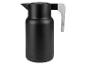 Schwarze Isolierkanne mit hellem Holzgriff.