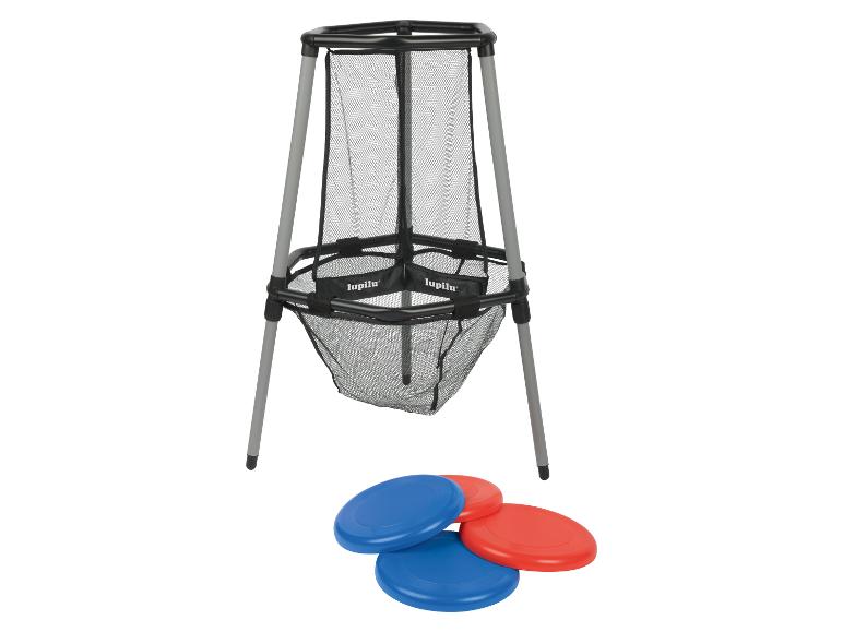 Wurfspiel-Set mit Netz und drei farbigen Wurfscheiben.
