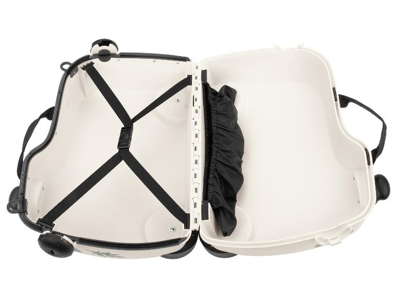 Offener Kinderkoffer mit Haltegurten und einer Seitentasche