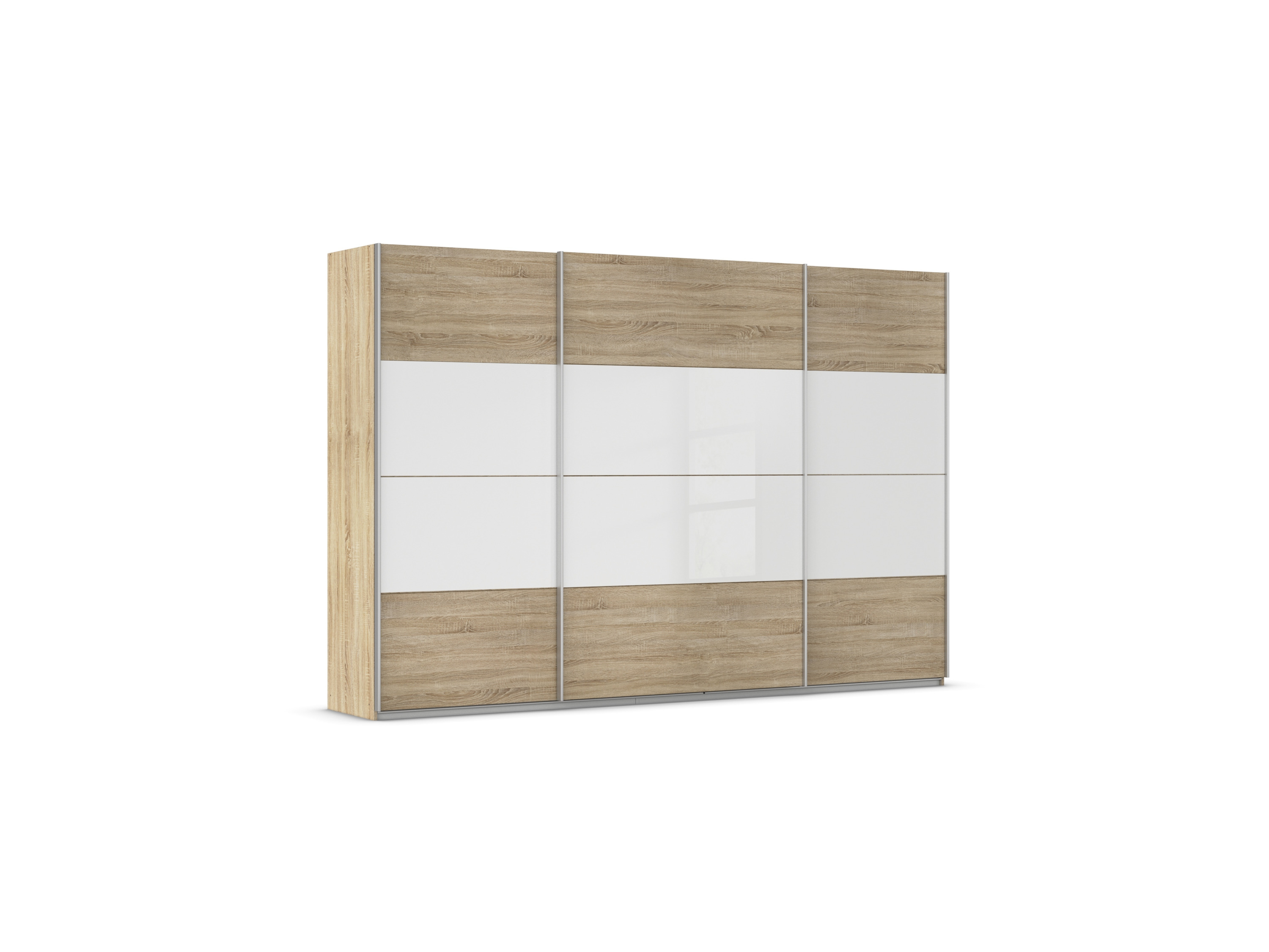 Thumbnail - rauch ORANGE Quadra Schwebetürenschrank mit Glaselementen (Basic-Zubehör, Korpus:Eiche, Glas:Weiß, 315 x 210 cm)