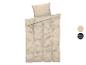 Beige Bettbezug und Kissenbezug mit 'SANSIBAR' Muster.