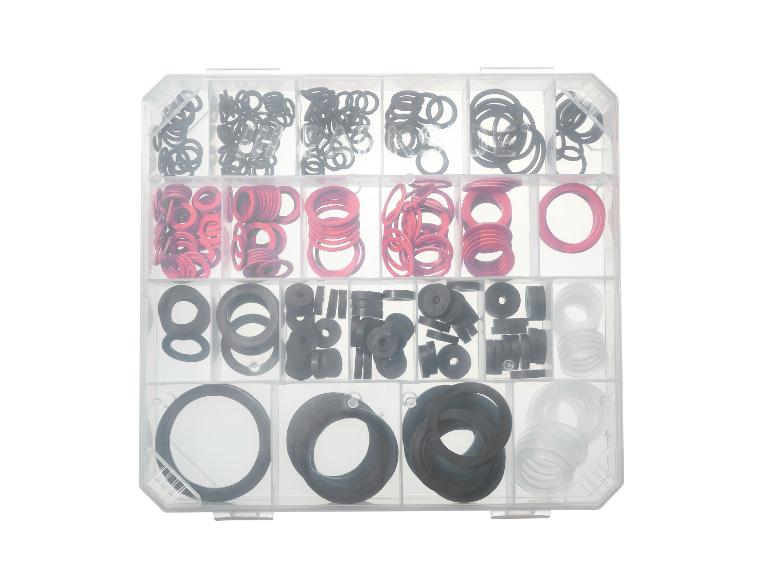 Box mit Gummidichtungen in verschiedenen Größen.