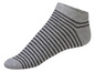 Ein graues Socken mit schwarzen Streifen