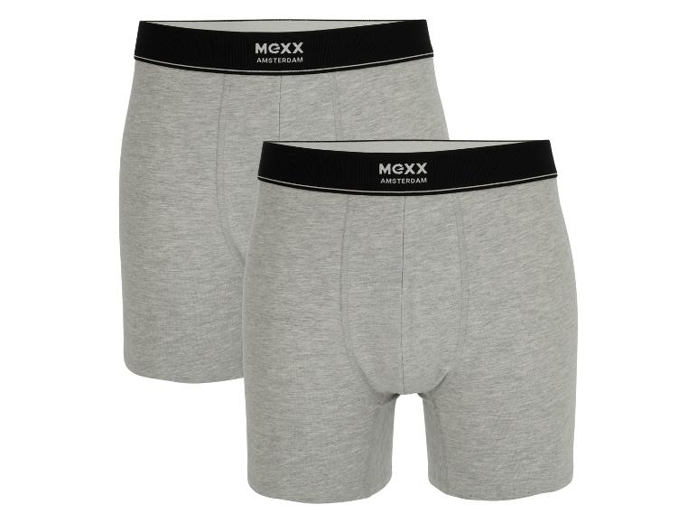 Zwei Paar graue Mexx Boxershorts mit schwarzem Bund.