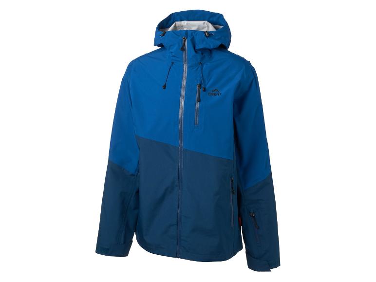 Blaue Skijacke mit Kapuze und Reißverschluss