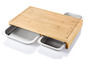 Bambus-Schneidebrett mit drei ausziehbaren Edelstahlbehältern.