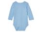 Hellblauer Baby-Body mit langen Ärmeln.