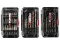 Drei Sets Parkside Performance Bohrer und Bits in transparenten Boxen.