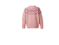 Rosa Strickpullover mit Fair-Isle-Muster um den Halsausschnitt